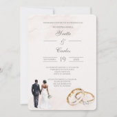 Beige bruid en bruidegom met ring Spaanse Trouwdag Kaart (Voorkant)