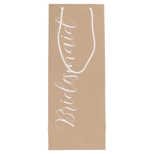 Beige bruidsmeisje gestileerde script wijn cadeautas (Achterkant)