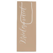 Beige bruidsmeisje gestileerde script wijn cadeautas (Voorkant)
