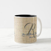 Beige bruiloft koffiekopjes gepersonaliseerd tweekleurige koffiemok (Voorkant rechts)