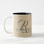 Beige bruiloft koffiekopjes gepersonaliseerd tweekleurige koffiemok (Links)