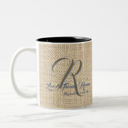 Beige bruiloft koffiekopjes gepersonaliseerd tweekleurige koffiemok (Links)