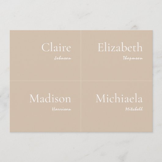 Beige Bruiloft Plaats Kaart DIY (Voorkant)