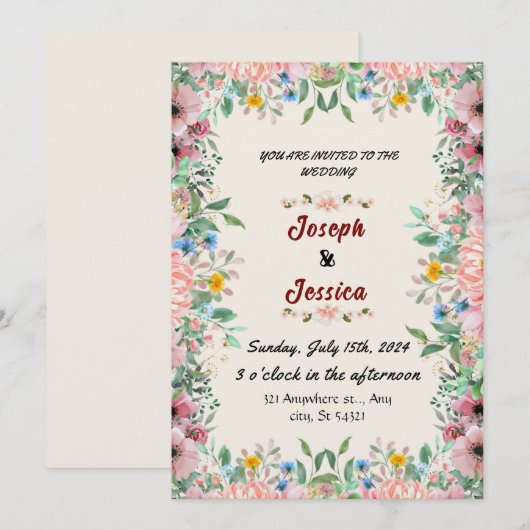 Beige bruiloft, romantische bloemenelegantie kaart (Voorkant / Achterkant)