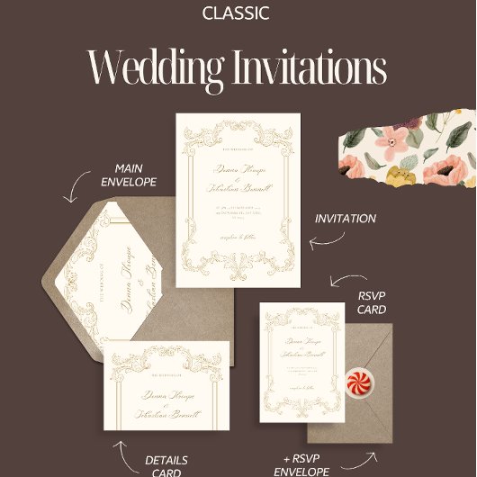  Beige bruiloft uitnodiging Sjabloon