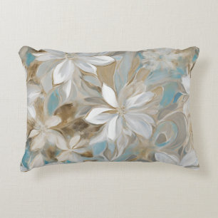 Beige Bruin Blauwgroen Blauw Bloemen Accent Kussen