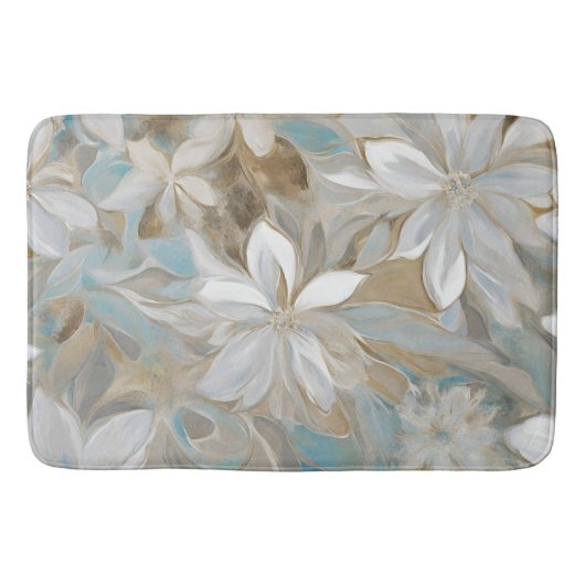 Beige Bruin Blauwgroen Blauw Bloemen Badmat (Voorkant)