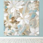 Beige Bruin Blauwgroen Blauw Bloemen Canvas Afdruk (Insitu (Houten vloer))