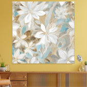 Beige Bruin Blauwgroen Blauw Bloemen Canvas Afdruk (Insitu (Woonkamer))