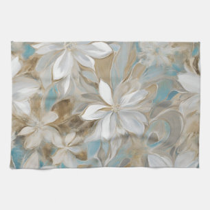 Beige Bruin Blauwgroen Blauw Bloemen Theedoek