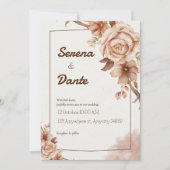 Beige & bruin bloemenbruiloft uitnodiging (Voorkant)