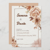 Beige & bruin bloemenbruiloft uitnodiging (Voorkant / Achterkant)