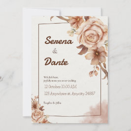 Beige & bruin bloemenbruiloft uitnodiging
