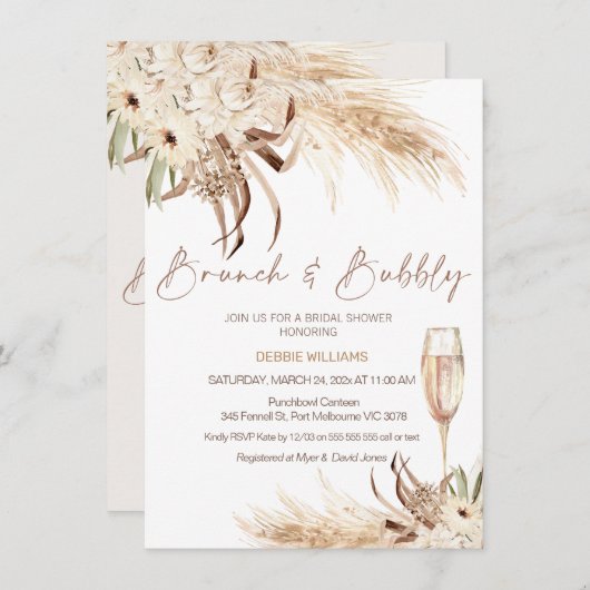 Beige Bruin Boho Brunch Bubbly Vrijgezellenfeest Kaart (Voorkant / Achterkant)