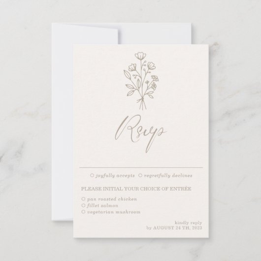 Beige bruin botanische kalligrafie Keuze uit beige RSVP Kaartje (Voorkant)