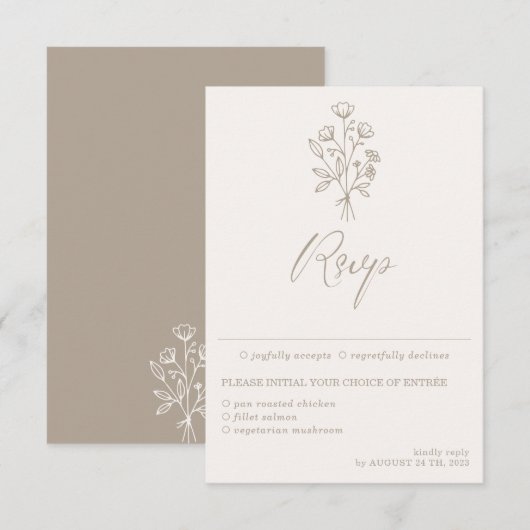 Beige bruin botanische kalligrafie Keuze uit beige RSVP Kaartje (Voorkant / Achterkant)