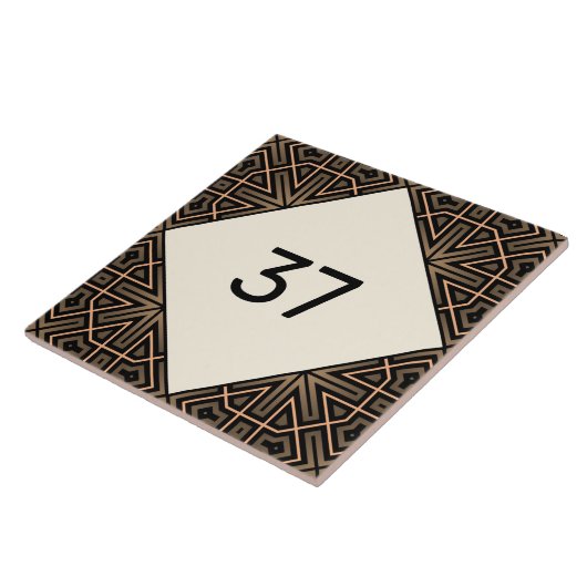 Beige & Bruin Chique Fancy Deco Huis Nummer Plaque Tegeltje (Zijkant)