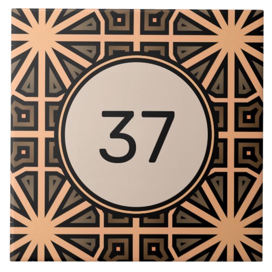 Beige & Bruin Chique Fancy Deco Huis Nummer Plaque Tegeltje (Voorkant)