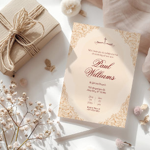 Beige Bruin Decoratieve Christelijke Doop Kaart