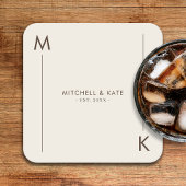 Beige Bruin Eenvoudig Monogram Bruiloft Kartonnen Onderzetters