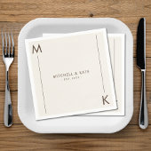 Beige Bruin Eenvoudig Monogram Bruiloft Servet