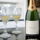 Beige Bruin Eenvoudig Monogram Bruiloft Sparkling Wijnetiket