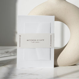 Beige Bruin Eenvoudige Lijn Monogram Bruiloft Uitnodigingen Wikkel