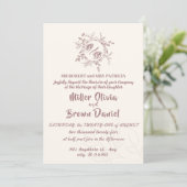 Beige Bruin Elegante Bloemen bruiloft uitnodiging (Staand voorkant)