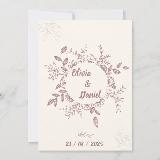 Beige Bruin Elegante Bloemen bruiloft uitnodiging (Achterkant)