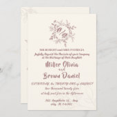Beige Bruin Elegante Bloemen bruiloft uitnodiging (Voorkant / Achterkant)