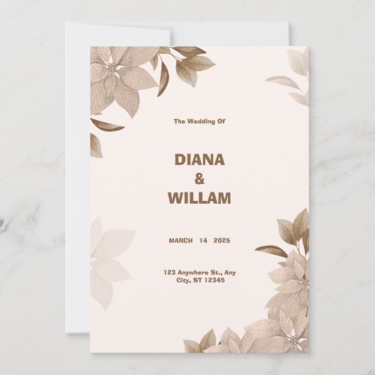 Beige Bruin Elegante Esthetische Huwelijksuitnodig Kaart (Voorkant)