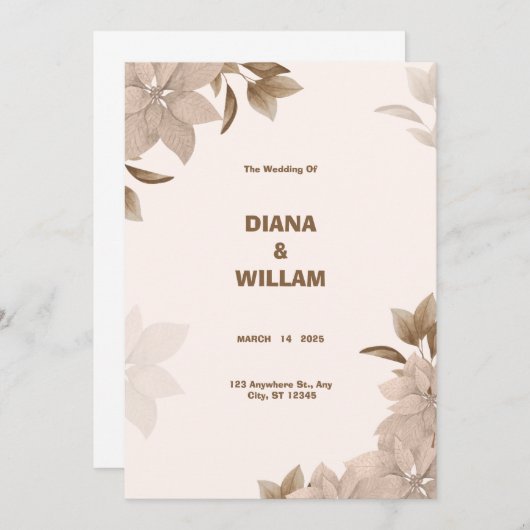 Beige Bruin Elegante Esthetische Huwelijksuitnodig Kaart (Voorkant / Achterkant)