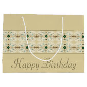 Beige bruin en donkergroen groot cadeauzakje (Achterkant)