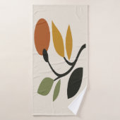 Beige, bruin en groen bloemmotief badhanddoek (Badhanddoek)