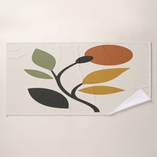 Beige, bruin en groen bloemmotief badhanddoek (Badhanddoek)