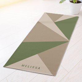 Beige Bruin En Groen Driehoek Kleurblokken & Naam Yogamat