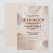 Beige Bruin en Roze Goud Glitters Afstuderen Kaart (Voorkant / Achterkant)