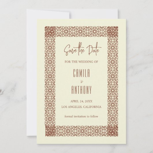 Beige Bruin Islamitisch Geometrisch Twee Grens Bru Kaart (Voorkant)