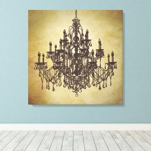 Beige Bruin Kroonluchter Canvas Art Print (Insitu (Houten vloer))