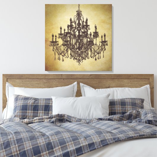 Beige Bruin Kroonluchter Canvas Art Print (Insitu (Slaapkamer))