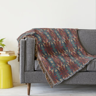 Beige Bruin Maroon Rood Donkerblauw Blauwgroen Tri Deken