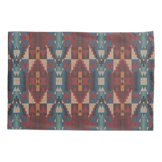 Beige Bruin Maroon Rood Donkerblauw Blauwgroen Tri Kussensloop (Achterkant-Links)