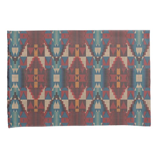 Beige Bruin Maroon Rood Donkerblauw Blauwgroen Tri Kussensloop (Voorkant-Rechts)