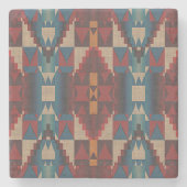 Beige Bruin Maroon Rood Donkerblauw Blauwgroen Tri Stenen Onderzetter (Voorkant)