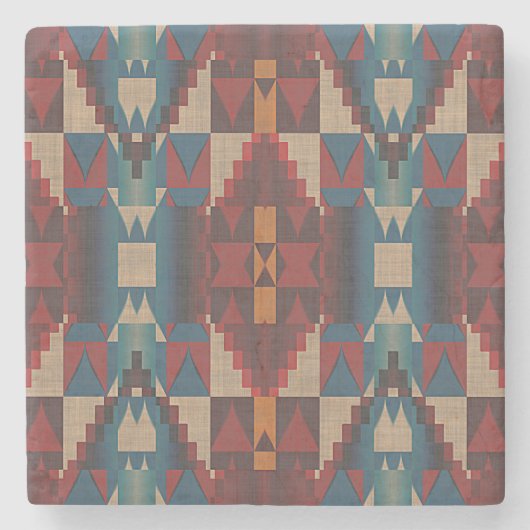 Beige Bruin Maroon Rood Donkerblauw Blauwgroen Tri Stenen Onderzetter (Voorkant)