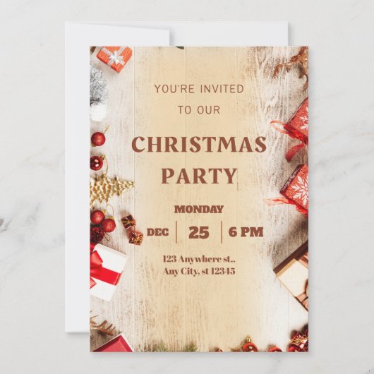 Beige Bruin Moderne Uitnodiging van het Kerstmispa (Voorkant)