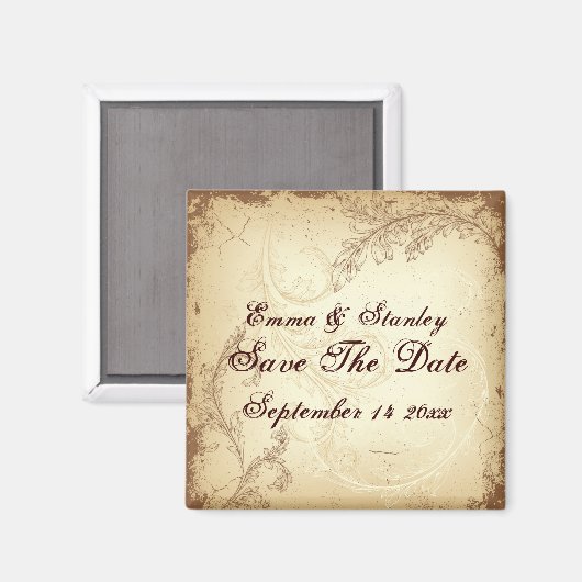 Beige bruin scrollblad Save the Date Magneet (Voorkant / Achterkant)