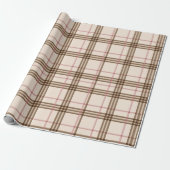 Beige bruin tartan geponste omslagpapier cadeaupapier (Uitgerold)