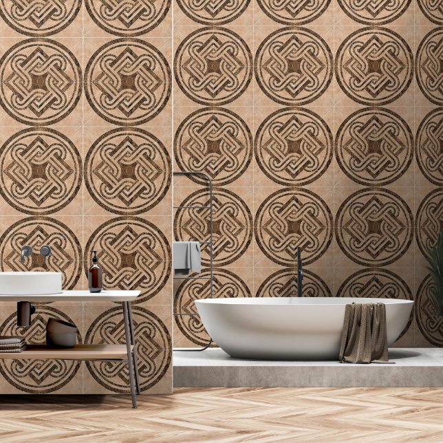 Beige bruin Tegel Mozaïek  Ontwerp Behang (Badkamer)