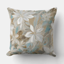 Beige Bruin Turquoise Blauwe Bloemen
